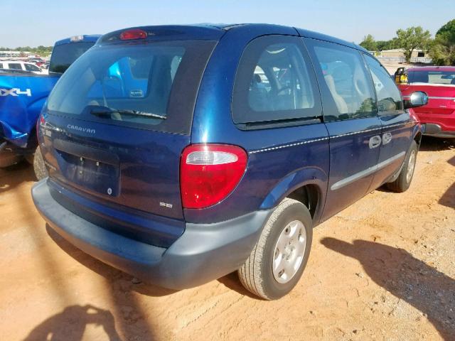 1B4GP25BX2B535664 - 2002 DODGE CARAVAN SE BLUE photo 4