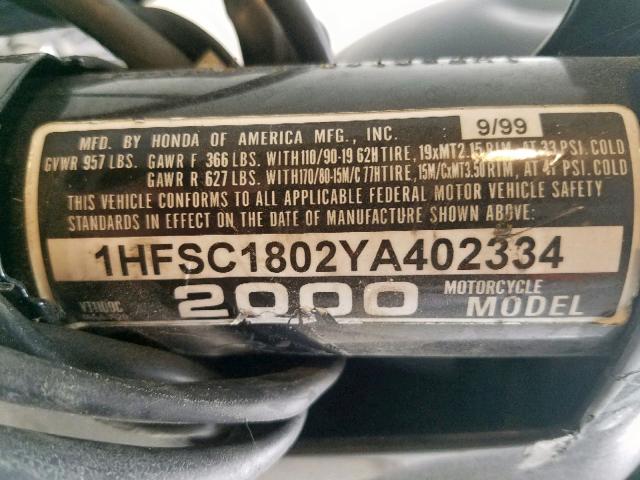 1HFSC1802YA402334 - 2000 HONDA VT1100 C BLACK photo 10