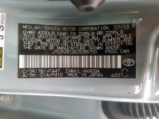 JTDZN3EU6D3288150 - 2013 TOYOTA PRIUS V TEAL photo 10