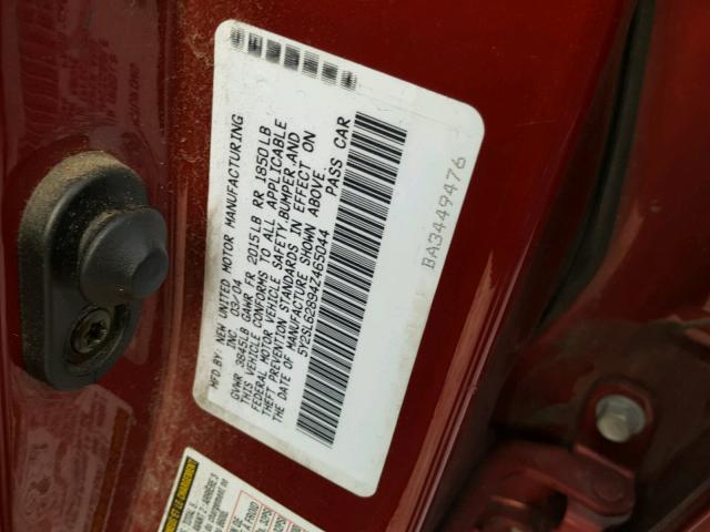 5Y2SL62894Z465044 - 2004 PONTIAC VIBE RED photo 10