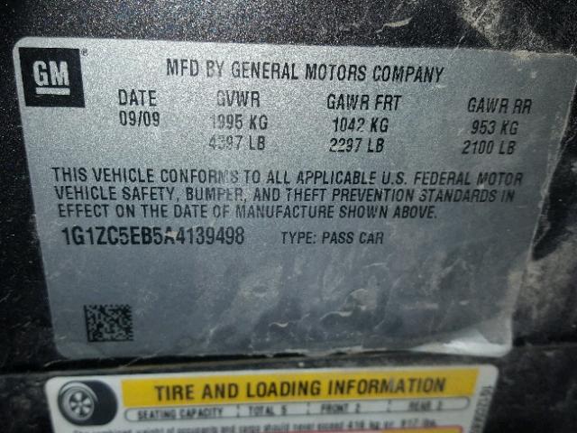 1G1ZC5EB5A4139498 - 2010 CHEVROLET MALIBU 1LT 灰色 照片 10