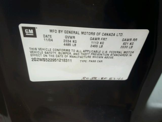 2G2WS522951218311 - 2005 PONTIAC GRAND PRIX BLACK photo 10