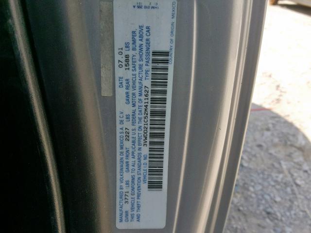 3VWDD21C52M411627 - 2002 VOLKSWAGEN NEW BEETLE ვერცხლისფერი ფოტო 10