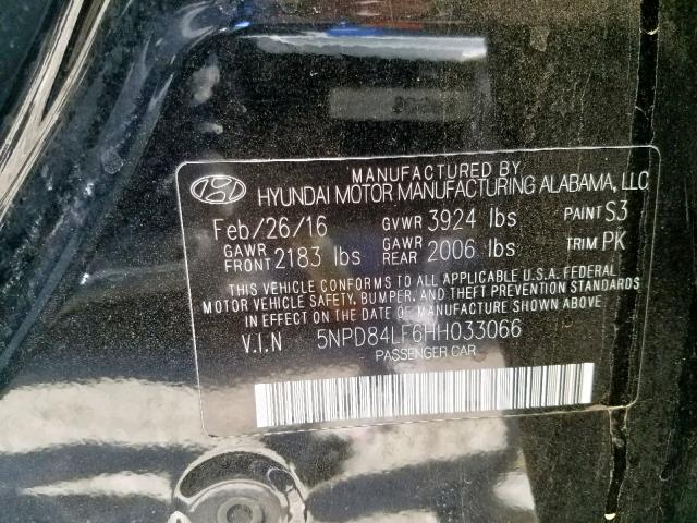 5NPD84LF6HH033066 - 2017 HYUNDAI ELANTRA BLACK photo 10