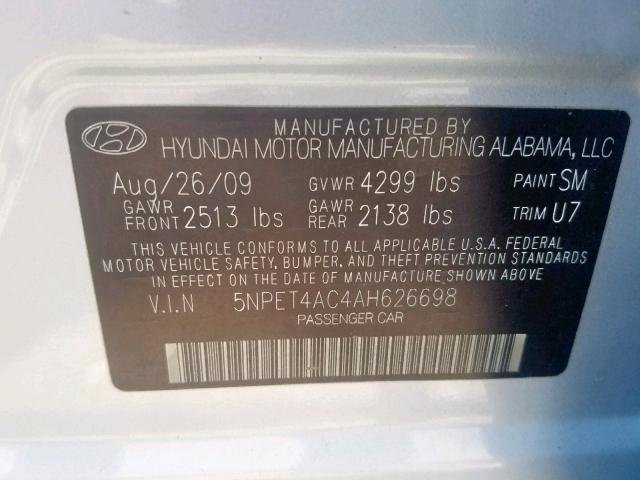 5NPET4AC4AH626698 - 2010 HYUNDAI SONATA GLS SILVER photo 10