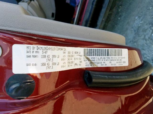 1J8HH58207C660149 - 2007 JEEP COMMANDER 勃艮第红 照片 10