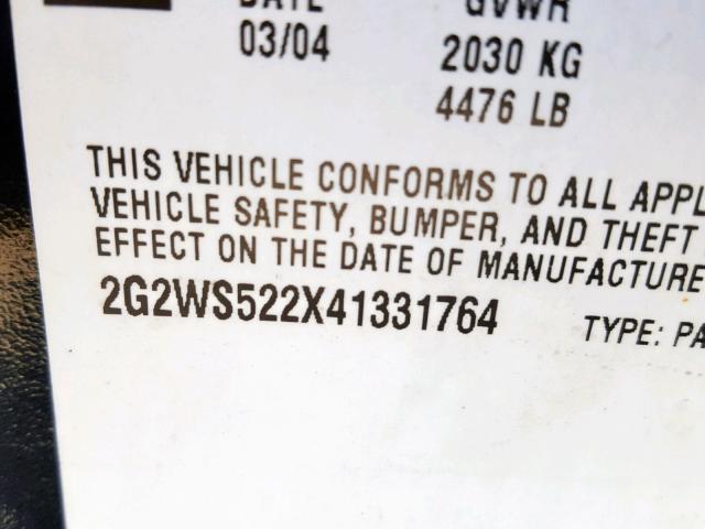 2G2WS522X41331764 - 2004 PONTIAC GRAND PRIX BLACK photo 10