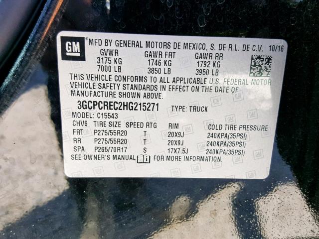 3GCPCREC2HG215271 - 2017 CHEVROLET SILVERADO BLACK photo 10