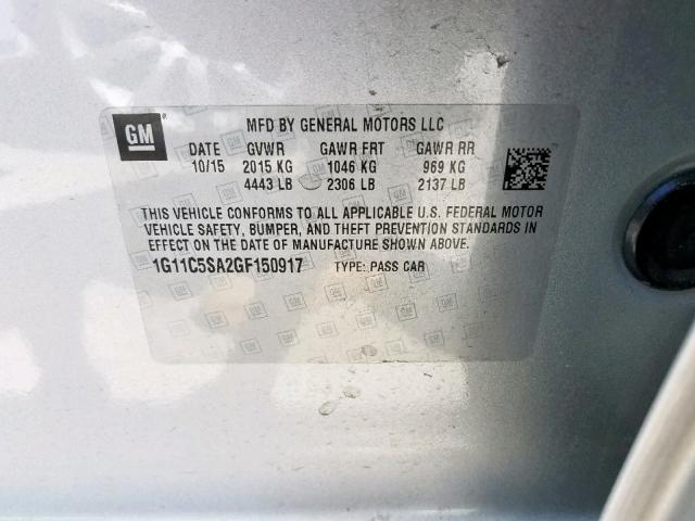 1G11C5SA2GF150917 - 2016 CHEVROLET MALIBU LIM 银色 照片 10