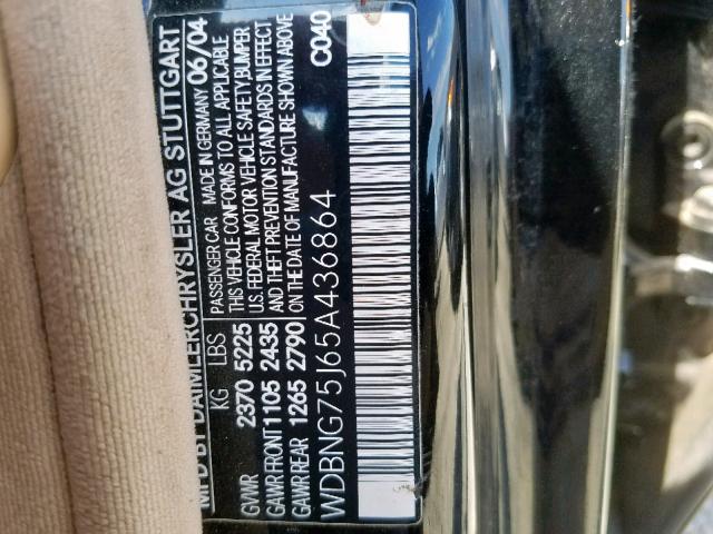 WDBNG75J65A436864 - 2005 MERCEDES-BENZ S 500 BLACK photo 10