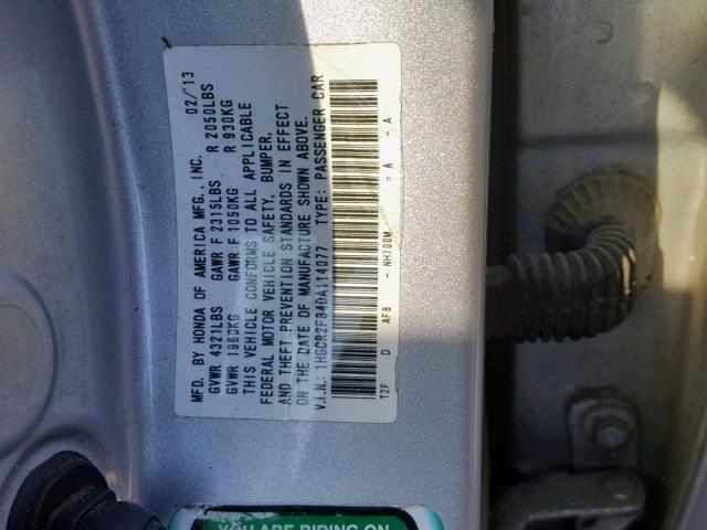 1HGCR2F84DA114077 - 2013 HONDA ACCORD EXL WHITE photo 10