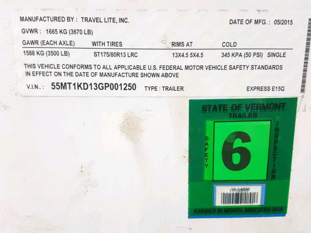 55MT1KD13GP001250 - 2016 TRAV EXPRESS WHITE photo 10