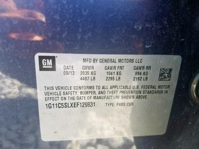 1G11C5SLXEF129831 - 2014 CHEVROLET MALIBU 1LT BLUE photo 10