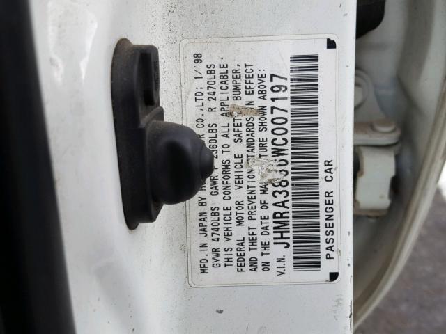 JHMRA3866WC007197 - 1998 HONDA ODYSSEY LX WHITE photo 10