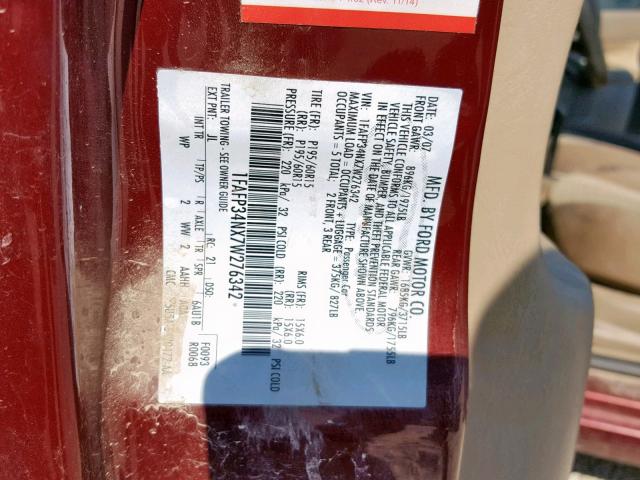 1FAFP34NX7W276342 - 2007 FORD FOCUS ZX4 BURGUNDY photo 10