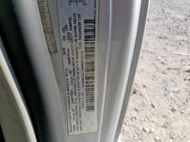 3VWRR31C76M403533 - 2006 VOLKSWAGEN NEW BEETLE ვერცხლისფერი ფოტო 10