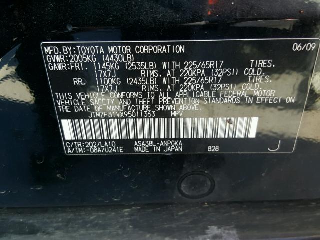 JTMZF31VX95011363 - 2009 TOYOTA RAV4 LIMIT BLACK photo 10