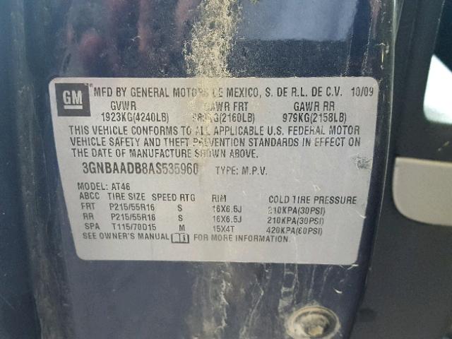 3GNBAADB8AS535960 - 2010 CHEVROLET HHR LS Azul foto 10