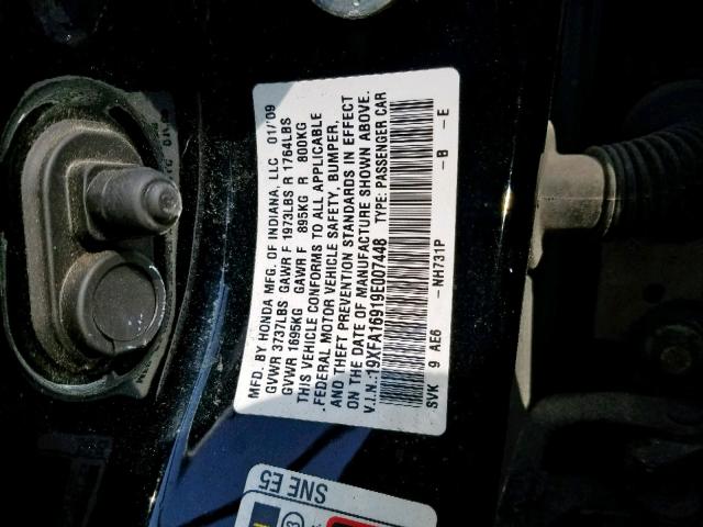19XFA16919E007448 - 2009 HONDA CIVIC EXL 黑色 照片 10