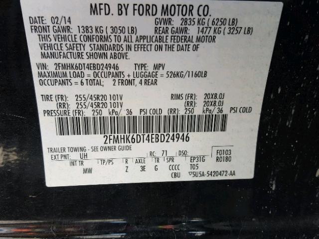 2FMHK6DT4EBD24946 - 2014 FORD FLEX LIMIT BLACK photo 10