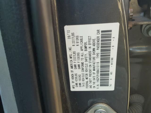 1HGCP2F48BA015116 - 2011 HONDA ACCORD LXP GRAY photo 10