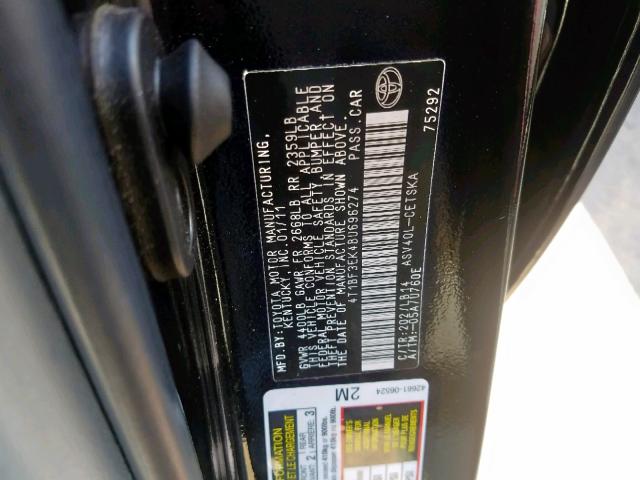 4T1BF3EK4BU696274 - 2011 TOYOTA CAMRY BASE BLACK photo 10