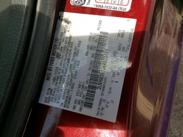 3LNHM26136R633499 - 2006 LINCOLN ZEPHYR RED photo 10