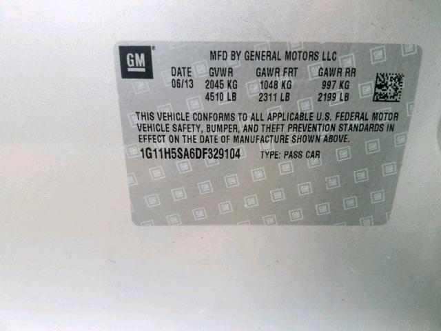 1G11H5SA6DF329104 - 2013 CHEVROLET MALIBU LTZ ვერცხლისფერი ფოტო 10