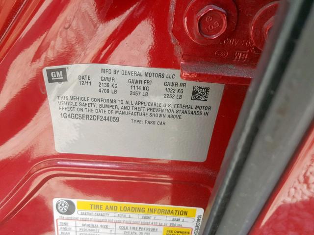 1G4GC5ER2CF244059 - 2012 BUICK LACROSSE RED photo 10