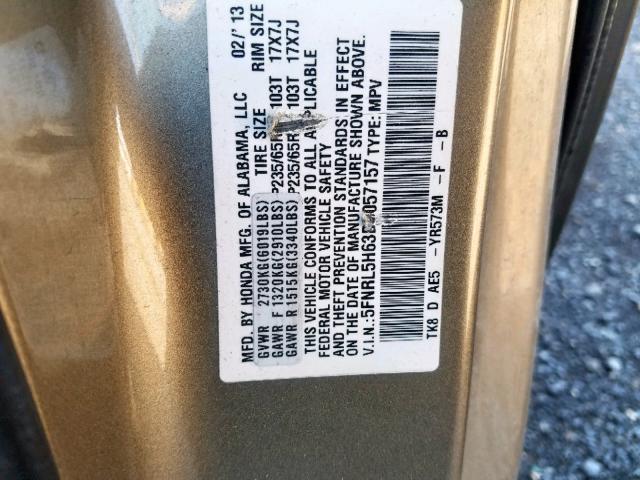 5FNRL5H63DB057157 - 2013 HONDA ODYSSEY EX TAN photo 10