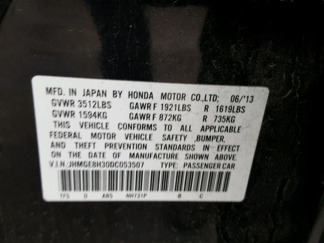 JHMGE8H30DC053507 - 2013 HONDA FIT BLACK photo 10