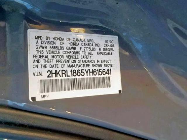 2HKRL1865YH615641 - 2000 HONDA ODYSSEY EX GRAY photo 10