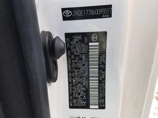 JTKDE177860095517 - 2006 TOYOTA SCION TC 白色 照片 10