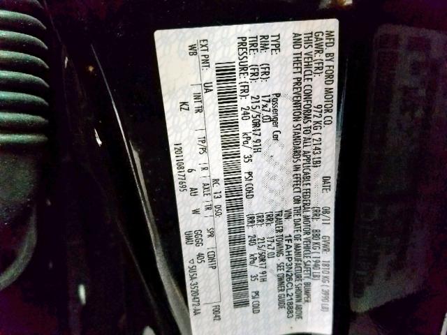 1FAHP3N26CL218883 - 2012 FORD FOCUS TITA BLACK photo 10