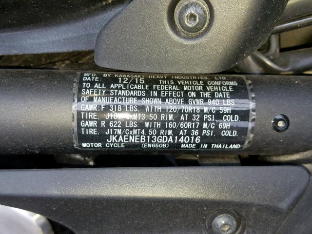JKAENEB13GDA14016 - 2016 KAWASAKI EN650 B 黑色 照片 10