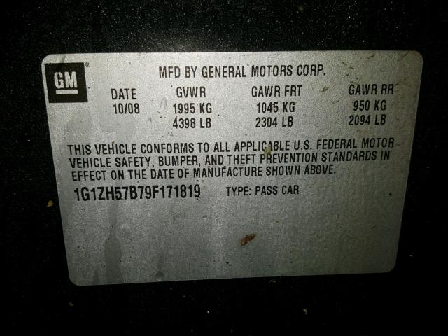 1G1ZH57B79F171819 - 2009 CHEVROLET MALIBU 1LT BLACK photo 10