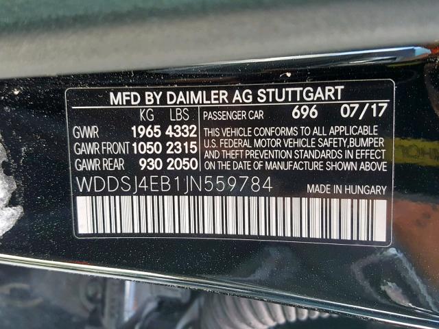 WDDSJ4EB1JN559784 - 2018 MERCEDES-BENZ CLA 250 BLACK photo 10