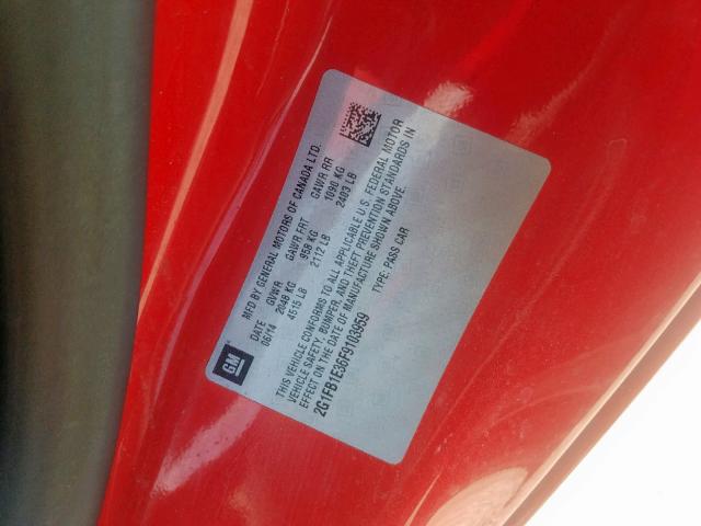 2G1FB1E36F9103959 - 2015 CHEVROLET CAMARO LS RED photo 10