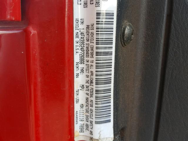 1J4FA39S24P726866 - 2004 JEEP WRANGLER X RED photo 10