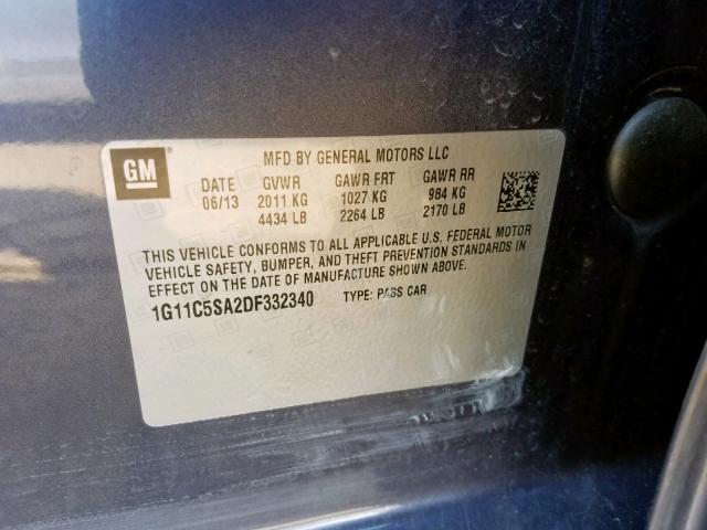 1G11C5SA2DF332340 - 2013 CHEVROLET MALIBU 1LT BLUE photo 10