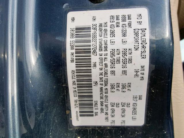 3C8FY68B22T272467 - 2002 CHRYSLER PT CRUISER BLUE photo 10