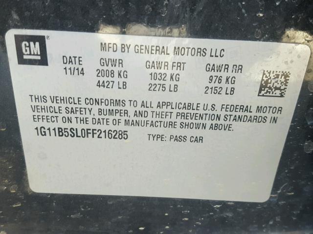 1G11B5SL0FF216285 - 2015 CHEVROLET MALIBU LS 石墨色 照片 10