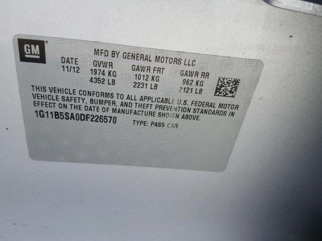 1G11B5SA0DF226570 - 2013 CHEVROLET MALIBU LS 灰色 照片 10