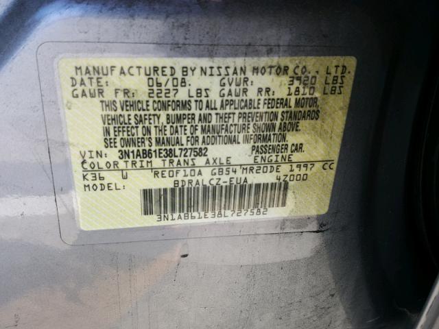 3N1AB61E38L727582 - 2008 NISSAN SENTRA 2.0 SILVER photo 10