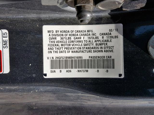 2HGFG1B98BH516095 - 2011 HONDA CIVIC EXL 石墨色 照片 10