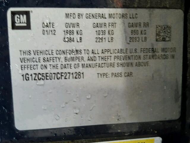 1G1ZC5E07CF271281 - 2012 CHEVROLET MALIBU 1LT BLUE photo 10