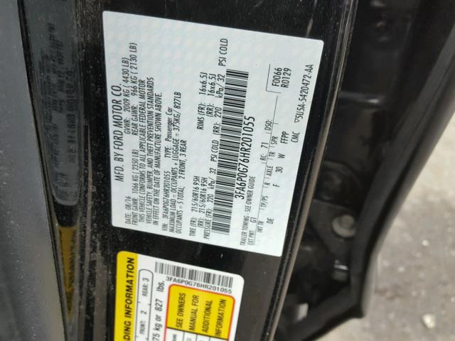 3FA6P0G76HR201055 - 2017 FORD FUSION S BLACK photo 10