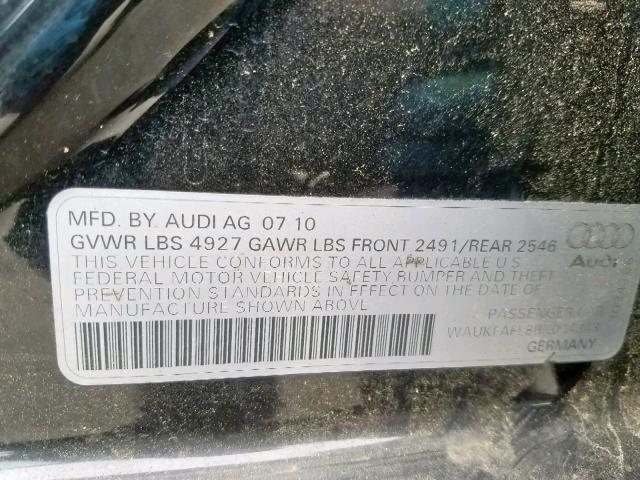 WAUKFAFL8BN014343 - 2011 AUDI A4 PRESTIG BLACK photo 10