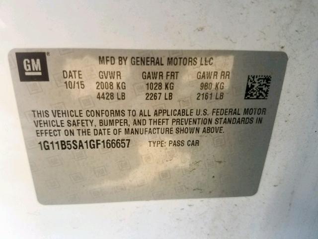 1G11B5SA1GF166657 - 2016 CHEVROLET MALIBU LIM 白色 照片 10