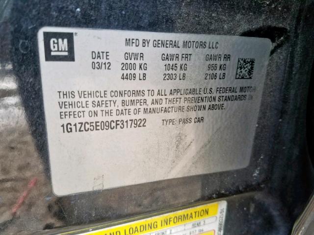 1G1ZC5E09CF317922 - 2012 CHEVROLET MALIBU 1LT 蓝色 照片 10